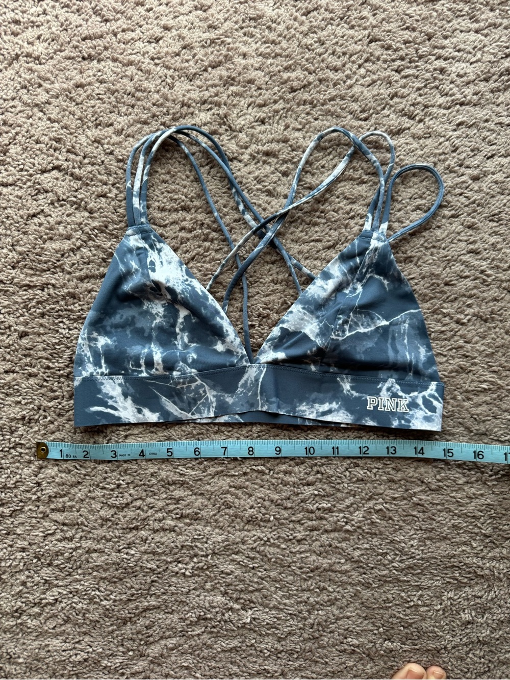 PINK Victoria's Secret Marble Grey Blue unlined Bralette - Gray Blue/White M